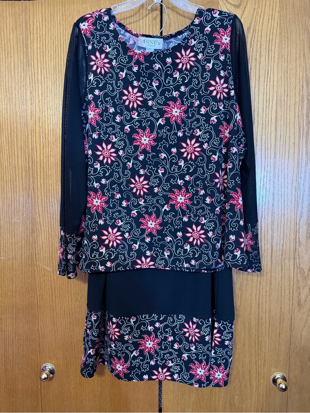 Casual Corner Black Dress with Pink Floral Motif